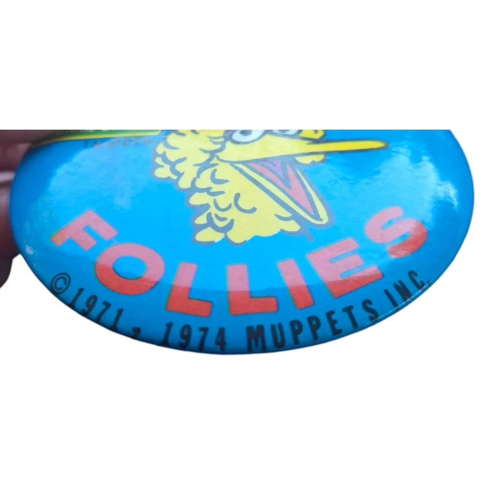 Sesame Street Pinback Button Vintage 1970s Big Bird Ice Follies 3.5